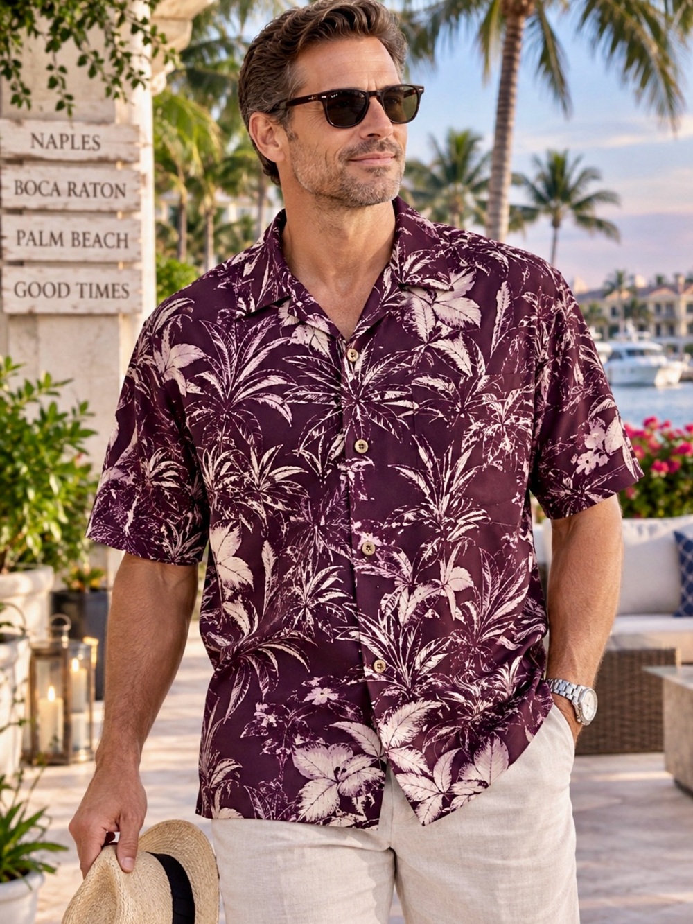 NWT Tommy Bahama 100% Silk Shirt Men’s L Burgundy Tropical Floral Camp